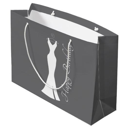 Elegant White Gown on Grey - Stylish Birthday Groot Cadeauzakje (Achterkant Gekanteld)