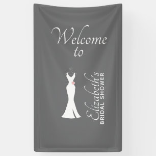 Elegant White Gown on Grey - Stylish Vrijgezellenf Spandoek