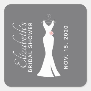 Elegant White Gown on Grey - Stylish Vrijgezellenf Vierkante Sticker
