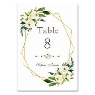Elegant White Green Floral Gold Lijst Table Number Kaart
