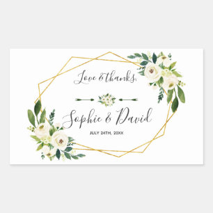 Elegant White Green Floral Gold Lijst Wedding Rechthoekige Sticker