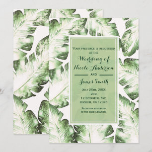 Elegant White Green Tropical Beach Leaves Wedding Kaart