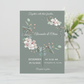 Elegant White & Green Wedding Invitation Kaart (Staand voorkant)