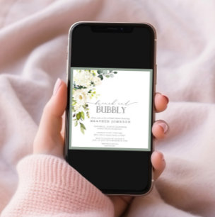 Elegant White Grey Green Brunch & Bubble Shower Kaart