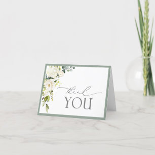 Elegant White Grey Green Floral Bedankkaart