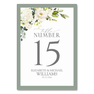Elegant White Grey Green Floral Reception Kaart