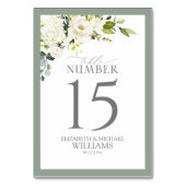 Elegant White Grey Green Floral Reception Kaart (Achterkant)