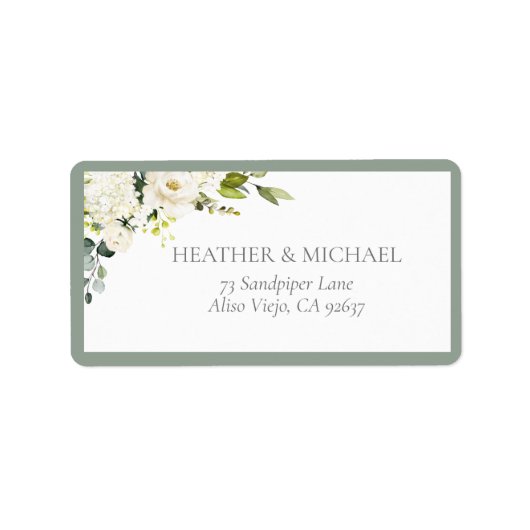 Elegant White Grey Green Floral Return Address Lab Etiket (Voorkant)
