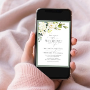 Elegant White Grey Green Floral Waterverf Foto Kaart