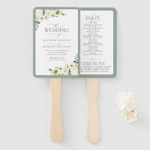 Elegant White Grey Green Floral Waterverf Programm Handwaaier