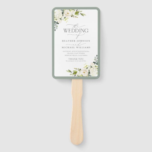 Elegant White Grey Green Floral Waterverf Programm Handwaaier (Voorkant)