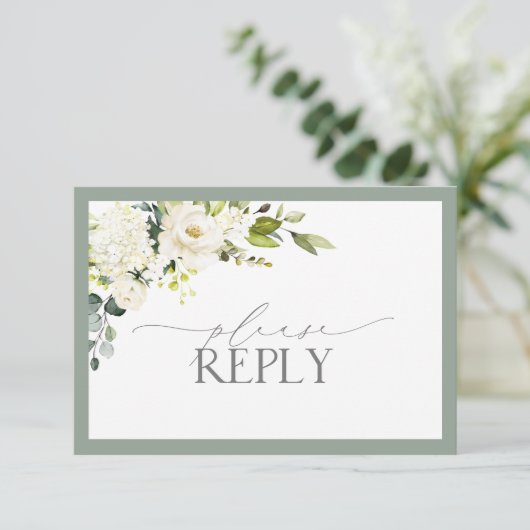 Elegant White Grey Green Floral Waterverf RSVP (Staand voorkant)