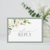 Elegant White Grey Green Floral Waterverf RSVP (Staand voorkant)