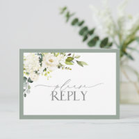 Elegant White Grey Green Floral Waterverf RSVP