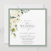 Elegant White Grey Green Floral Waterverf Script Kaart (Voorkant)
