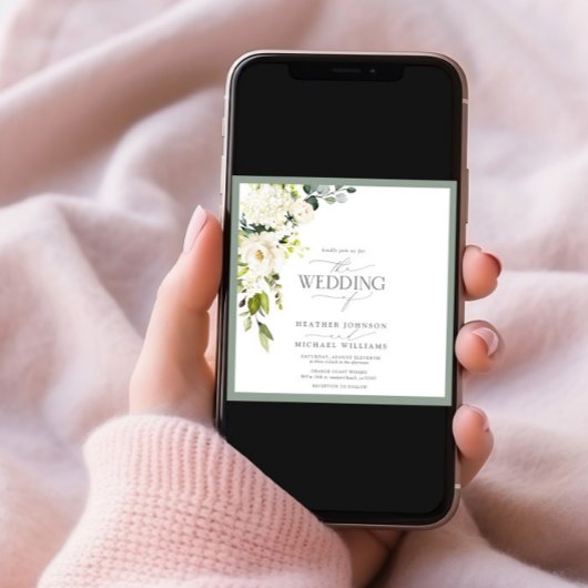 Elegant White Grey Green Floral Waterverf Script Kaart