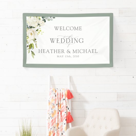 Elegant White Grey Green Floral Waterverf Script Spandoek (Insitu)