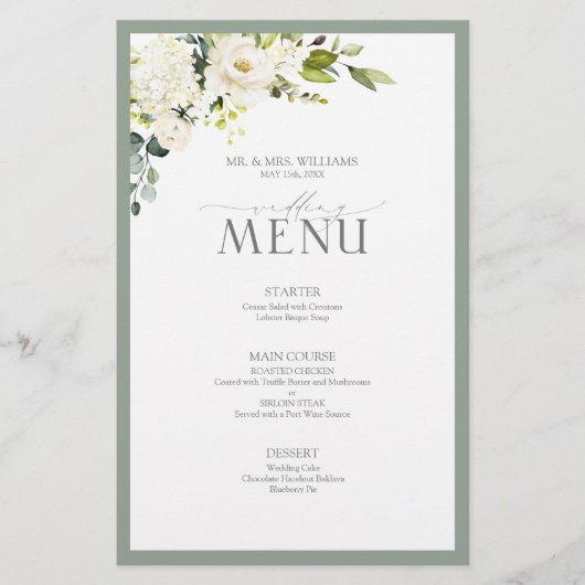 Elegant White Grey Green Waterverf Floral Wedding (Voorkant)