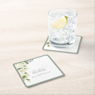 Elegant White Grey Green Waterverf Vrijgezellenfee Vierkante Kartonnen Onderzetter