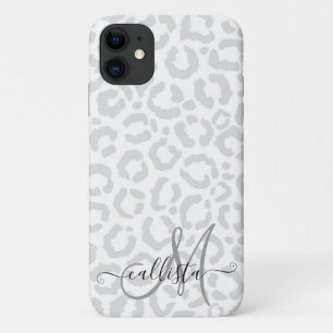 Elegant White Grey Leopard Cheetah Animal Print iPhone 11 Hoesje