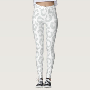 Elegant White Grey Leopard Cheetah Animal Print Leggings
