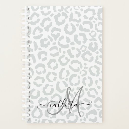 Elegant White Grey Leopard Cheetah Animal Print Planner (Voorkant)