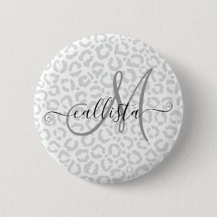 Elegant White Grey Leopard Cheetah Animal Print Ronde Button 5,7 Cm