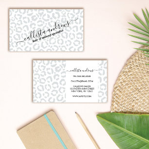 Elegant White Grey Leopard Cheetah Animal Print Visitekaartje