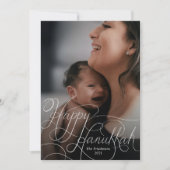 Elegant White Hand Lettered Happy Hanukkah Foto Feestdagenkaart (Voorkant)