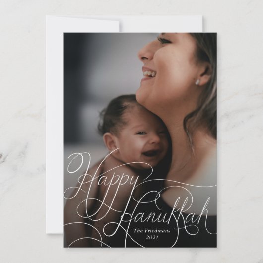 Elegant White Hand Lettered Happy Hanukkah Foto Feestdagenkaart (Voorkant)