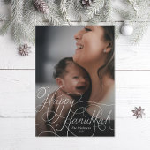 Elegant White Hand Lettered Happy Hanukkah Foto Feestdagenkaart