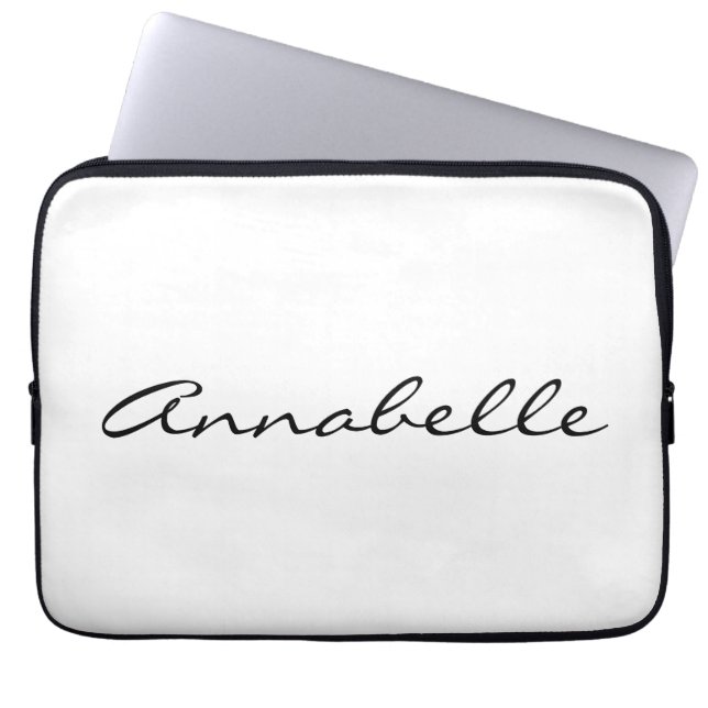 Elegant White Handgeschreven Script Name Aangepast Laptop Sleeve (Voorkant)