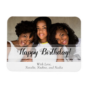 Elegant White Happy Birthday Photo Magnet Magneet