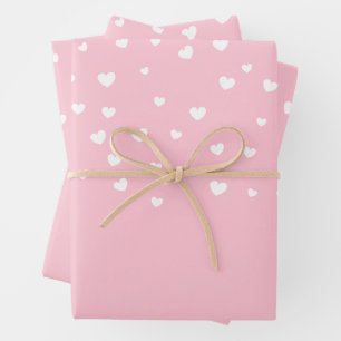 Elegant White Hearts op Pastel Pink Inpakpapier Vel