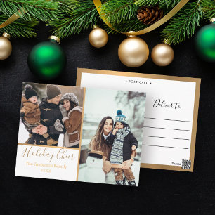 Elegant White Holiday Cheer Photo Collage Gold Briefkaart