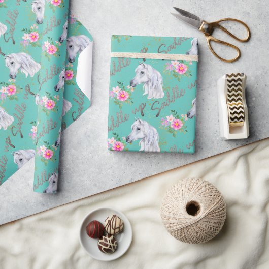 Elegant White Horse Cute Birthday Girl Cowgirl Cadeaupapier (Crafts)