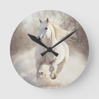 Elegant White Horse Wall Clock - Majestic Animal A Ronde Klok