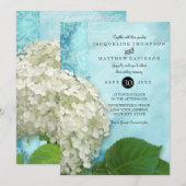 Elegant White Hydrangea Floral Blue White Wedding Kaart (Voorkant / Achterkant)