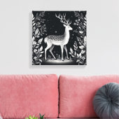 Elegant White Ink Deer in Botanical Frame Canvas Afdruk (Insitu (Woonkamer))