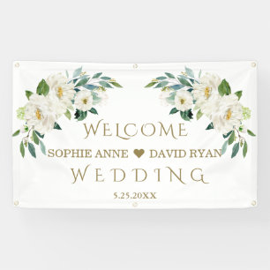 Elegant White Ivory Flowers Weddenschap Welkomstte Spandoek