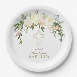Elegant White Ivory Waterverf Floral Baptisme Papieren Bordje