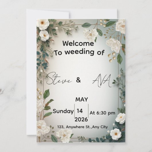 Elegant White Jasmine Floral Wedding Invitation | (Devant)