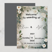 Elegant White Jasmine Floral Wedding Invitation | Kaart (Voorkant / Achterkant)