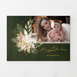 Elegant White KerstFlowers Calligrafie Foto Drieluik Wenskaart