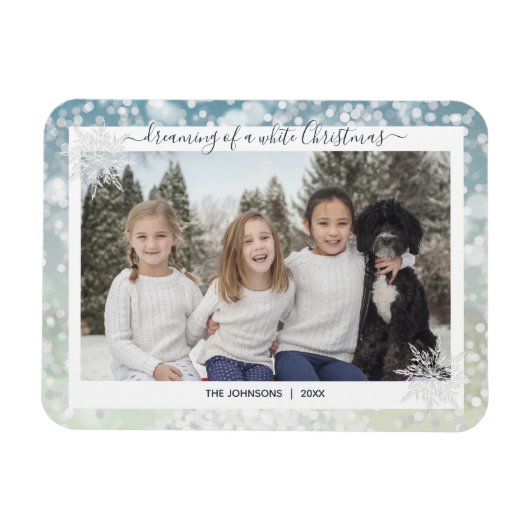 Elegant White Kerstmis Snowflake Crystal Bokeh Magneet (Horizontaal)