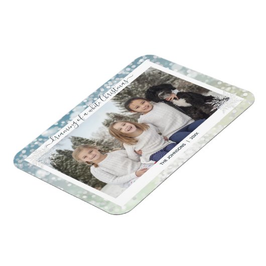 Elegant White Kerstmis Snowflake Crystal Bokeh Magneet (Linkerzijde)