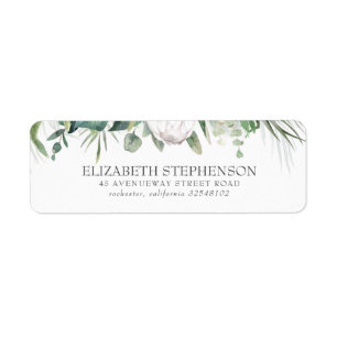 Elegant White King Protea en Tropical Greenery Etiket
