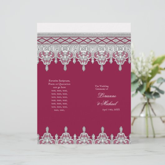 Elegant White Lace Burgundy Formal Wedding Program (Staand voorkant)
