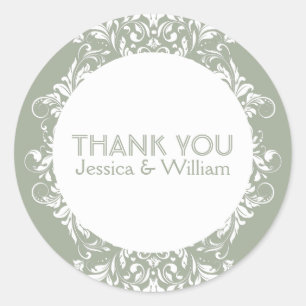 Elegant White Lace over Sage Green Ronde Sticker