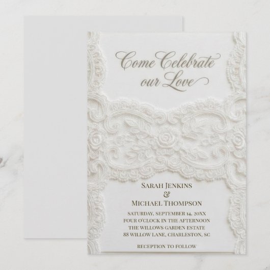 Elegant White Lace Wedding Invitation (Devant / Derrière)